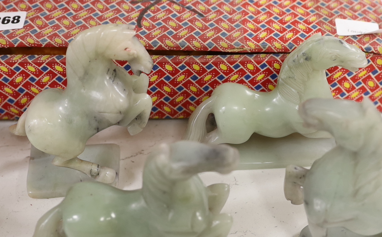 A set of eight Chinese hardstone figures of the horses of Mu Wang